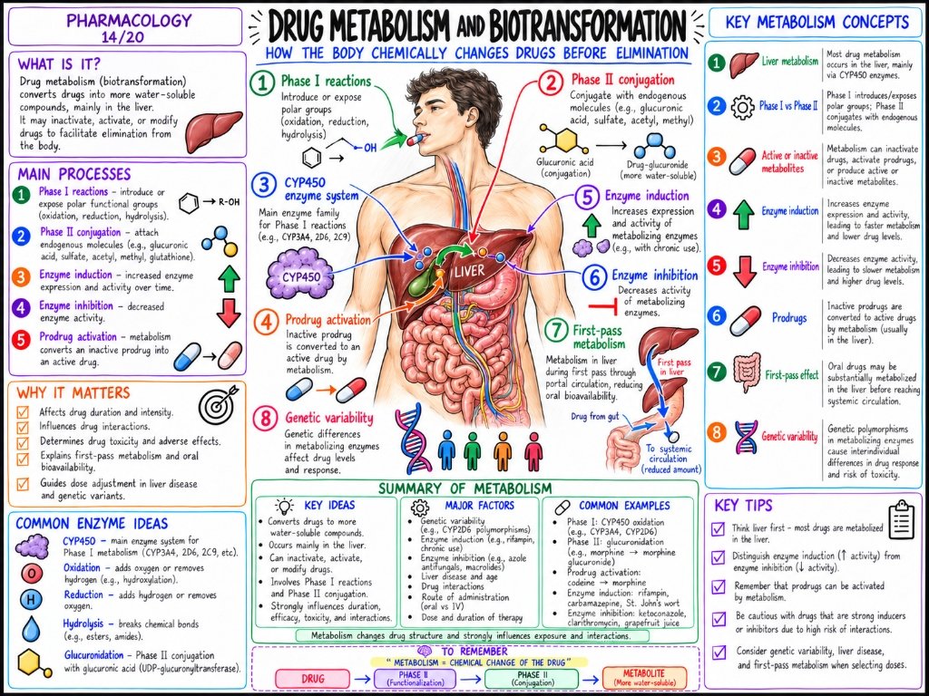Pharmacology 14/20: Drug Metabolism and Biotransformation โ Phase I/II, CYP450, Induction & Inhibition