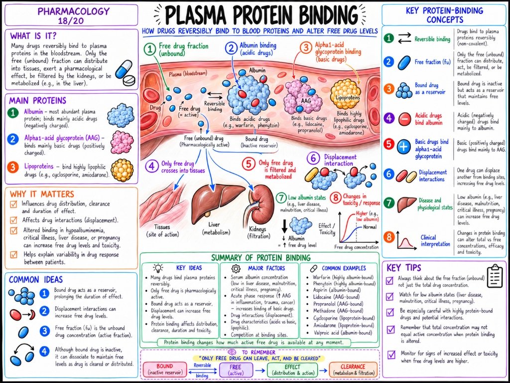 Pharmacology 18/20: Plasma Protein Binding โ Free Drug Fraction, Albumin, AAG & Displacement